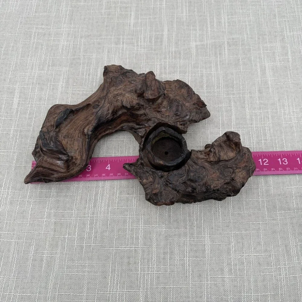 Natural Burl Wood Art Sculpture Candle Holder Decor